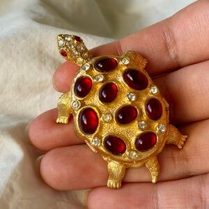 Vintage FLORENZA Gold Turtle Trinket Box
